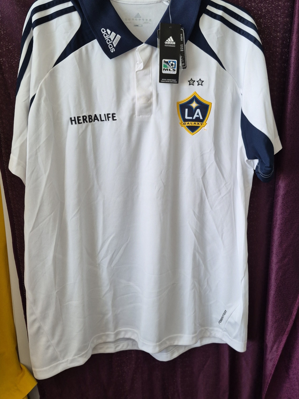 adidas White and Navy LA Galaxy Men's Polo Jersey Sz XL
